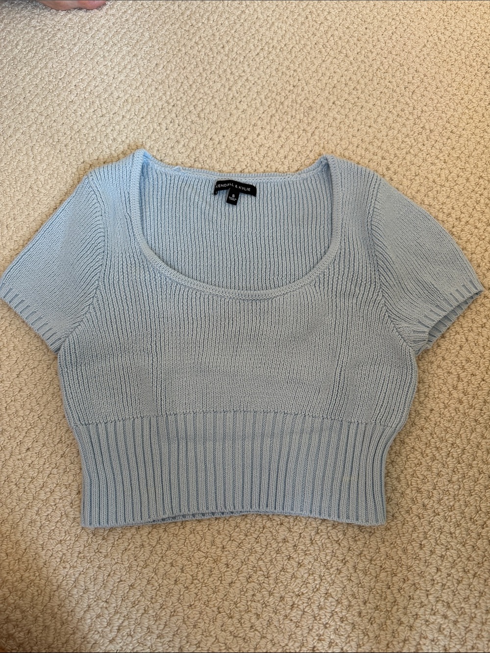 Kendall & Kylie Powder Blue Ribbed Scoop Neck Crop Top